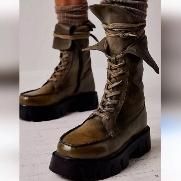 Free People Jones Lug Sole Lace Up Boots Green Size 9 NWOT - Picture 14 of 14